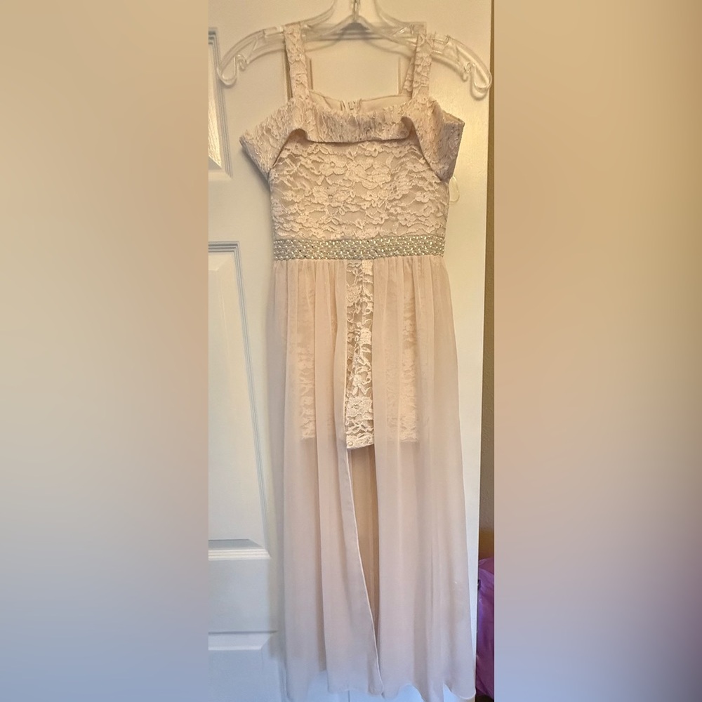 Elegant Light Pink Lace Kids Dress